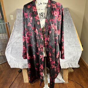 Susan Graver Cardigan Womens 2XP Floral Open Front Long Sleeve Sweater Lightweig